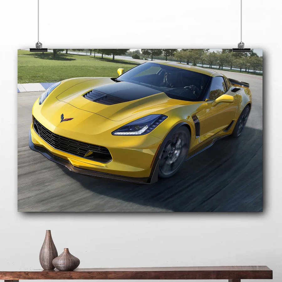 Желтый спортивный автомобиль Corvette Z06 печатный настенный художественный