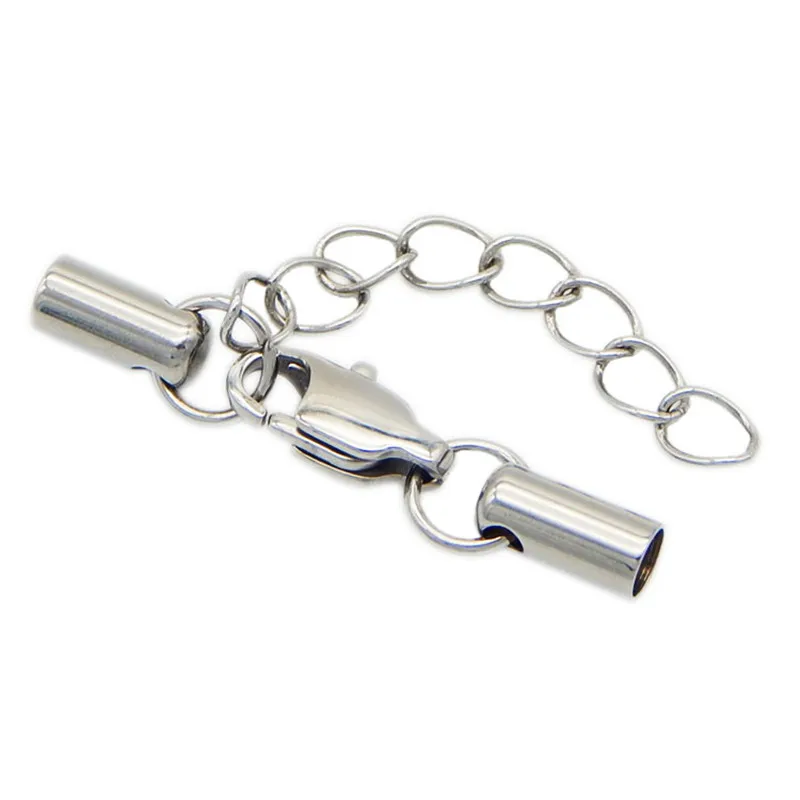 

5pcs Stainless Steel End Caps Lobster Clasps Jump Rings Connectors 2/3/4/5/6mm end cap Fit Round Bracelets Leather Cord DIY