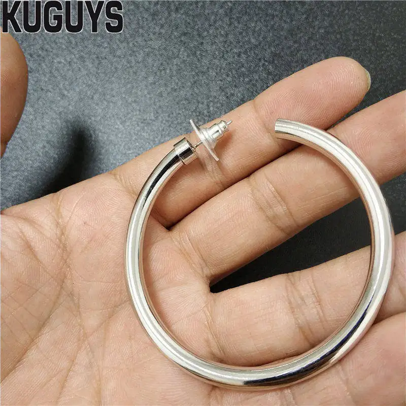 KUGUYS золотые серебряные круглые большие серьги для женщин ювелирные изделия трендовые винтажные Гипербола металлические серьги-обруч вечерние аксессуары Brincos