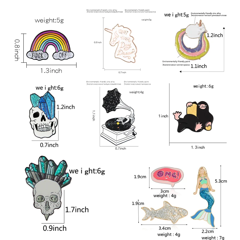 Блестящие эмалевые булавки Buling воротники радужная Русалка Череп скелет