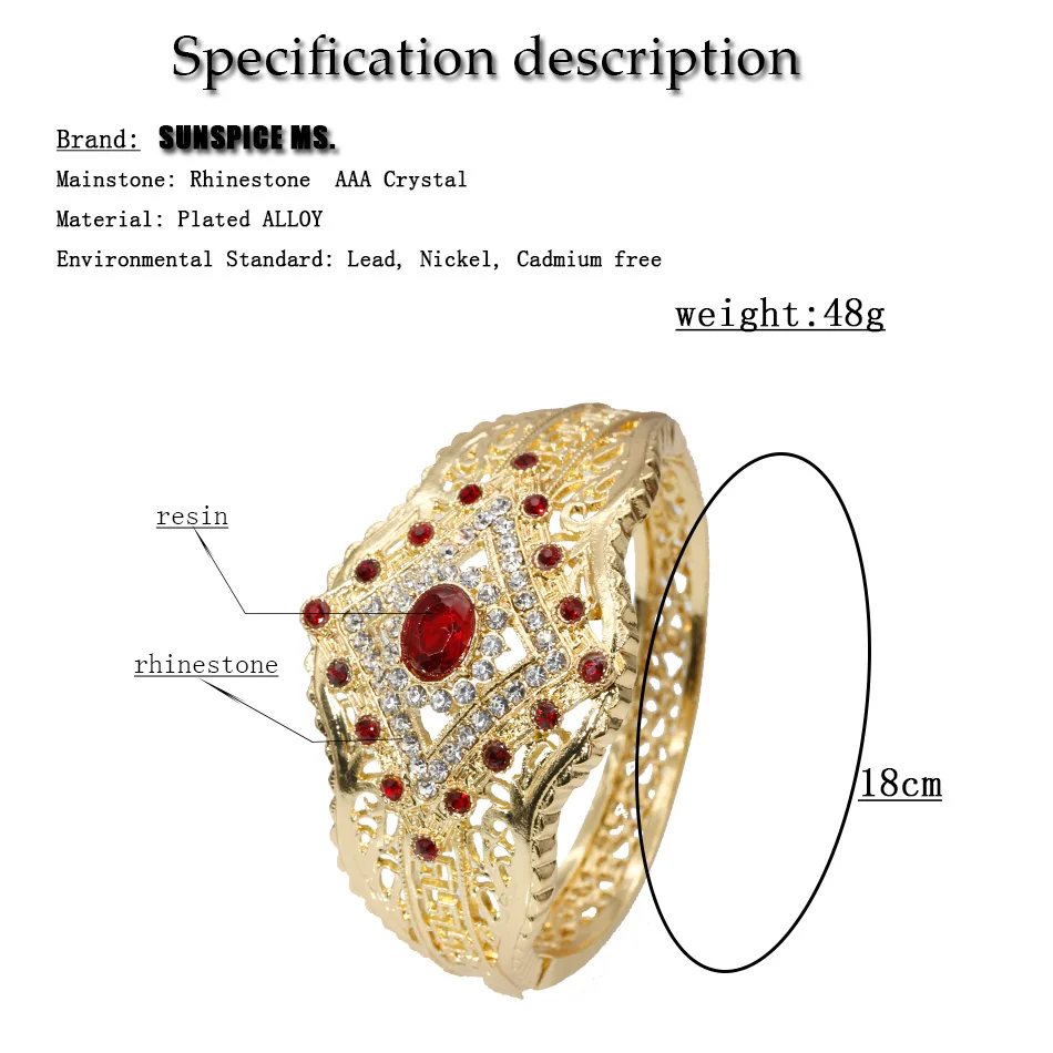 SUNSPICE MS Дубай золотой цвет женский браслет со стразами Марокко этнические