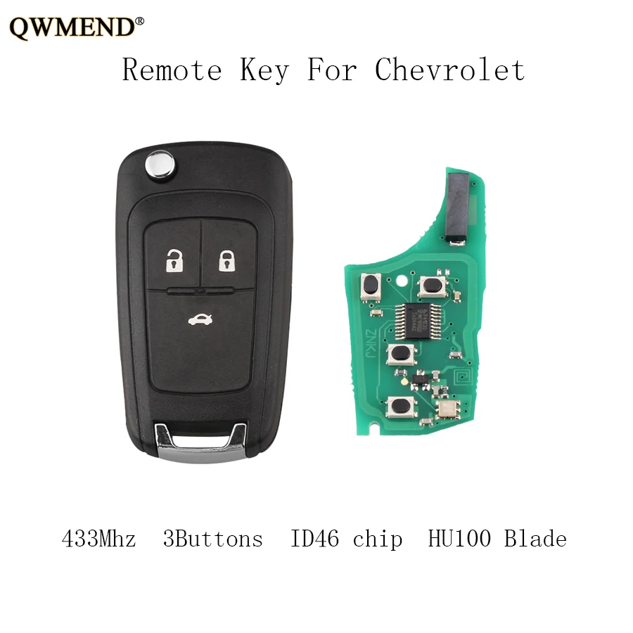 QWMEND 3 кнопки 433 МГц чип ID46 полный дистанционный брелок для Chevrolet Cruze Malibu Aveo Spark Sail