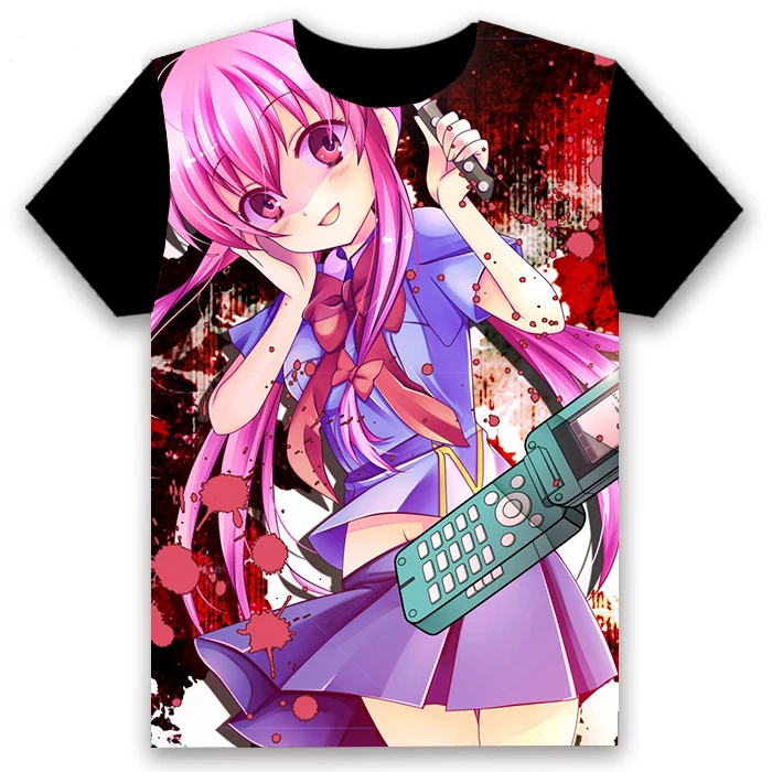 Аниме футболка Mirai Nikki Gasai Yuno косплей с коротким рукавом унисекс Повседневная
