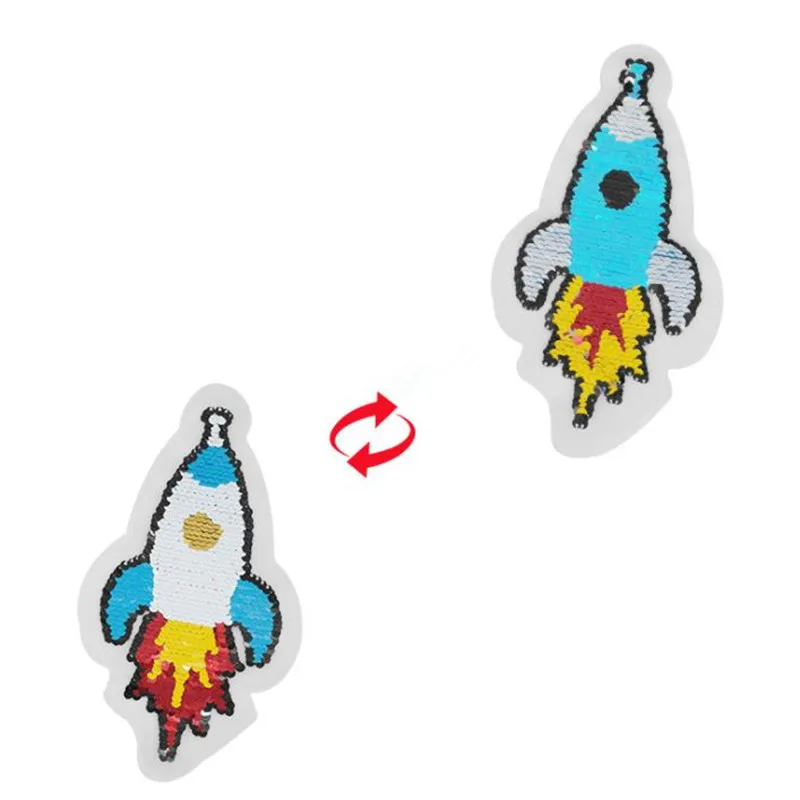 

Clothing Women Patch Reversible change color Cartoon rocket up and down flip sequins biker patches for clothing stranger things