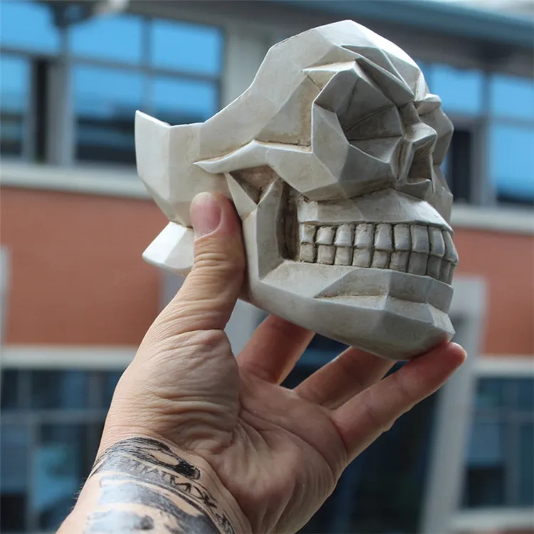 3D геометрические украшения в виде черепа, миниатюрные фигурки из смолы, домашний офис, барный стол, Декор, держатель для телефона, настольный череп, коробка для хранения изделий