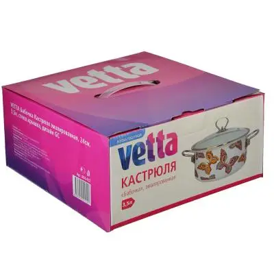 VETTA БАБОЧКА КАСТРЮЛЯ ЭМАЛИРОВАННАЯ 18СМ 1 5Л 22СМ 2 24СМ 3 СТЕКЛ. КРЫШКА | Дом и сад