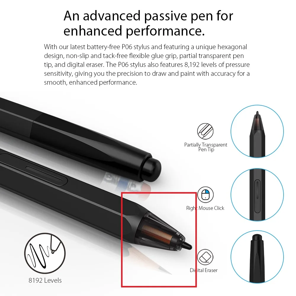 XP-Pen tandard пассивная ручка без аккумулятора стилус для P06 Сменные ручки 50 штук(черный) для XP-pen пассивный стилус