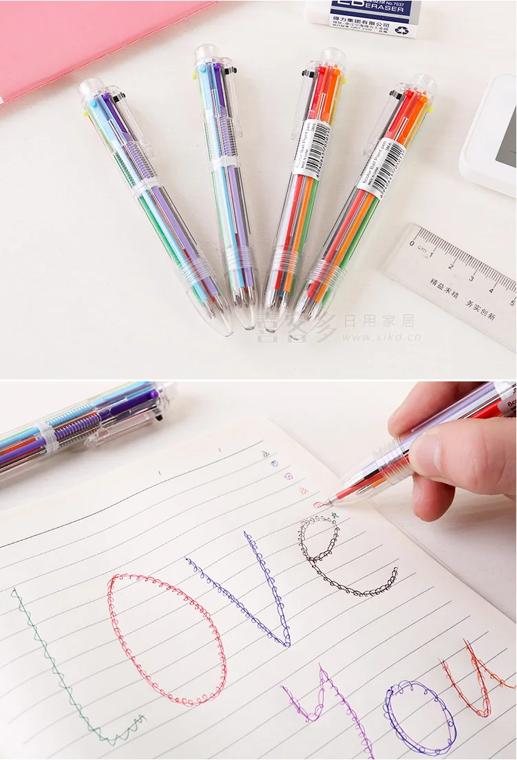 Creative Novelty 6 In 1 Multicolor Ballpoint Pen Multifunctional Color Ball Point Pens Stationery Office School Supplies