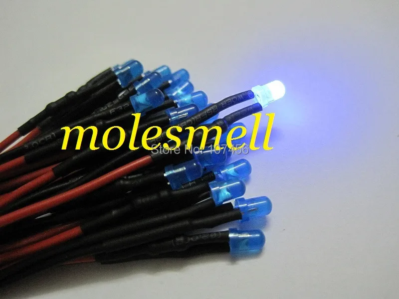Free shipping 500pcs 3mm 24v diffused blue LED Lamp Light Set Pre-Wired 3mm 24V DC Wired