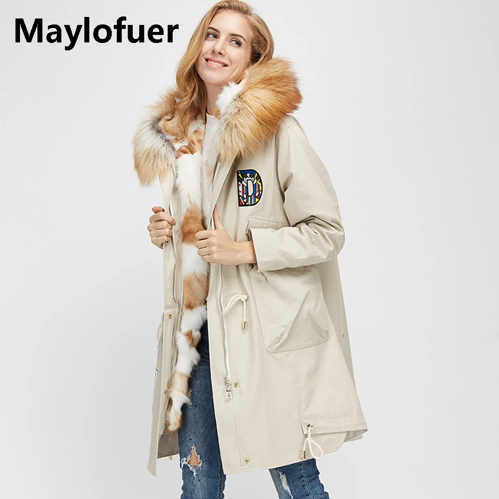 Maylofuer Rex Red Fox Меховая парка с воротником из меха енота капюшон парки теплой