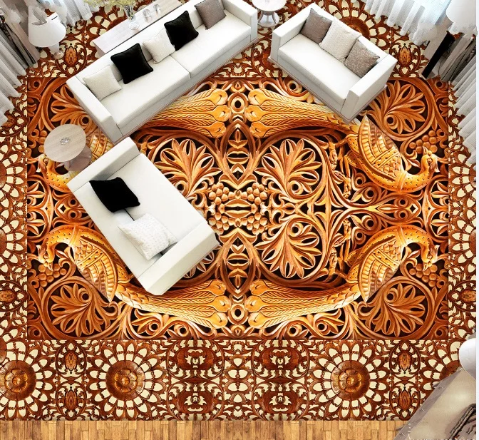 

[Self-Adhesive] 3D Retro Wood Carving 8 Non-slip Waterproof Photo Self-Adhesive Floor Mural Sticker WallPaper Murals Wall Print