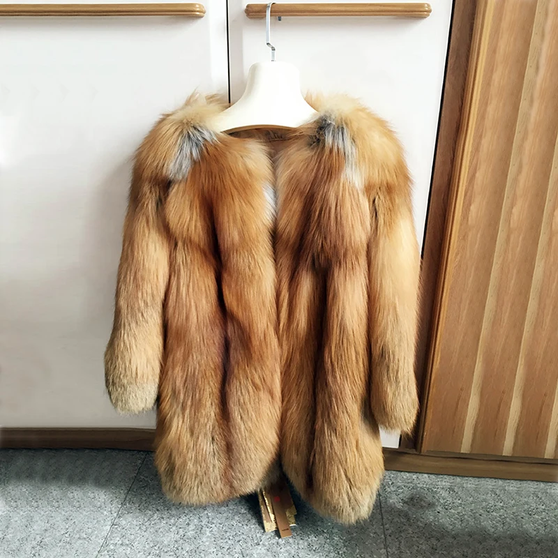 BFFUR silver real fox fur coat Casual Whole Skin O-Neck Thick Warm Luxury women's winter jacket with natural fur hooded coat