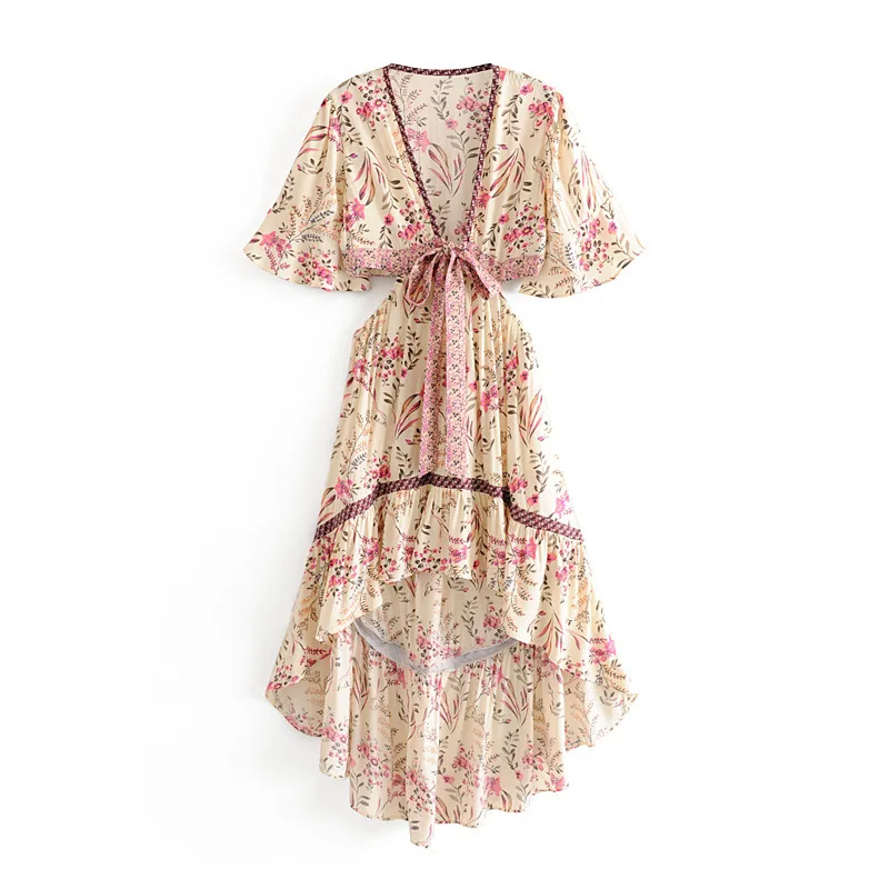 Женское платье с открытой спиной Boho Chic винтажное асимметричное пляжное