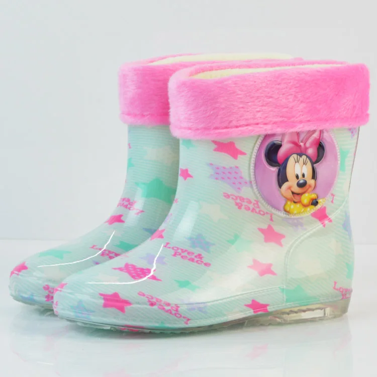 Disney Princess Mickey Minnie children's rain boots rubber shoes cartoon men and women girls rain boots plus cotton detachable