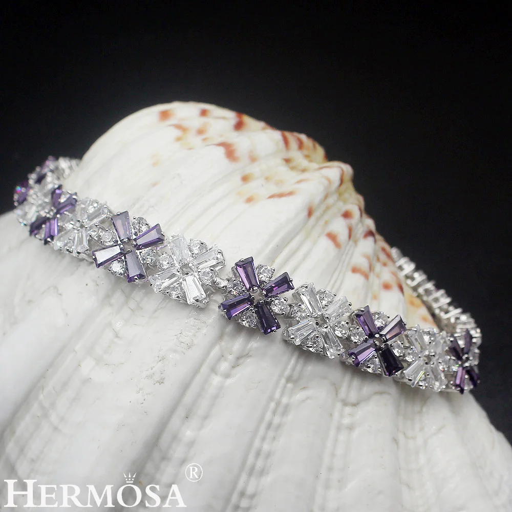 2 цвета Блестящий Белый Фиолетовый Снежинка стиль Hermosa 925 Серебряный Ювелирный Браслет 18 см Красивая Женская Праздничная подарок на день рождения