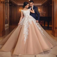 luxury ball gown wedding dresses 2022 blush pink float and lace customize back zipper bridal gown train vestidos de noiva