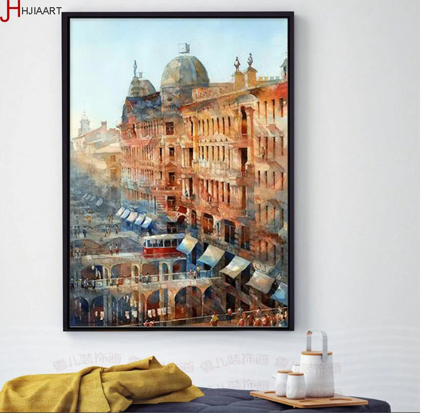 Nordic Watercolor Vintage Building Decor Painting on Canvas Fashion Unframed 3 Panels Home Decoration Wall Art Prints | Дом и сад