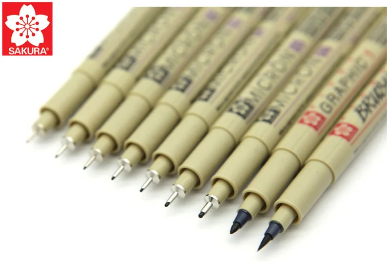 9 шт. Sakura Micron Pigma Лайнер Кисть ручка профессиональные художественные маркеры