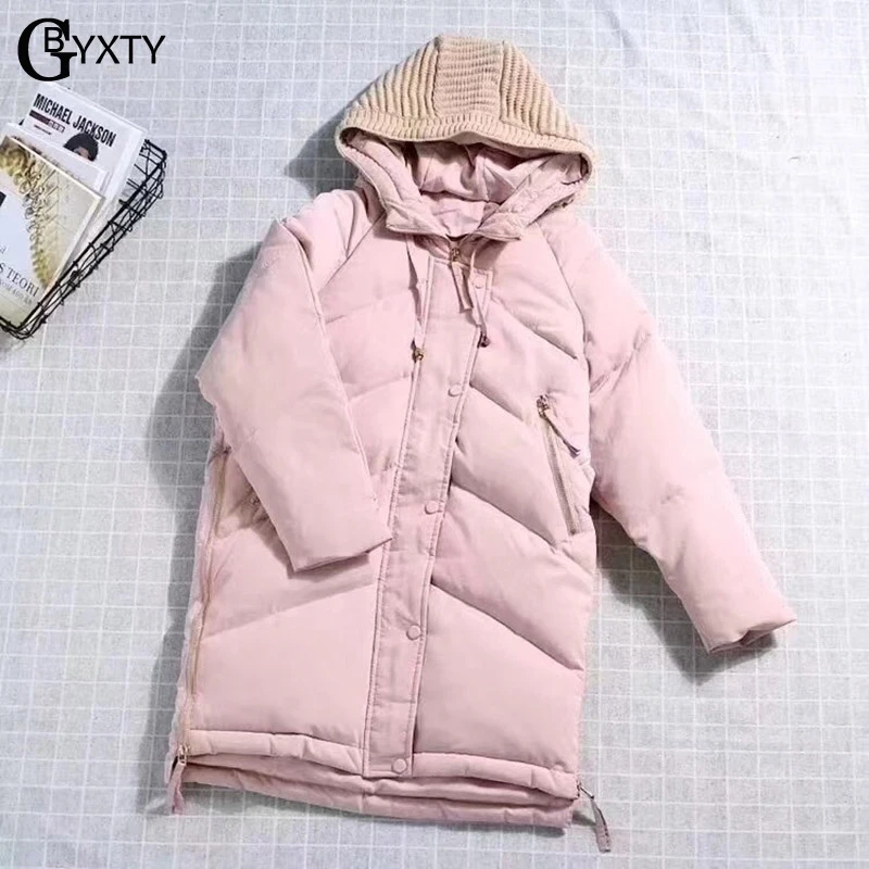 GBYXTY корейский стиль свободный длинный пуховик с капюшоном женский зимний