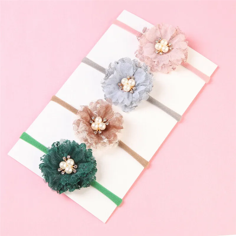 Детское кольцо для волос с жемчужинами и кристаллами девочек кружевным цветком