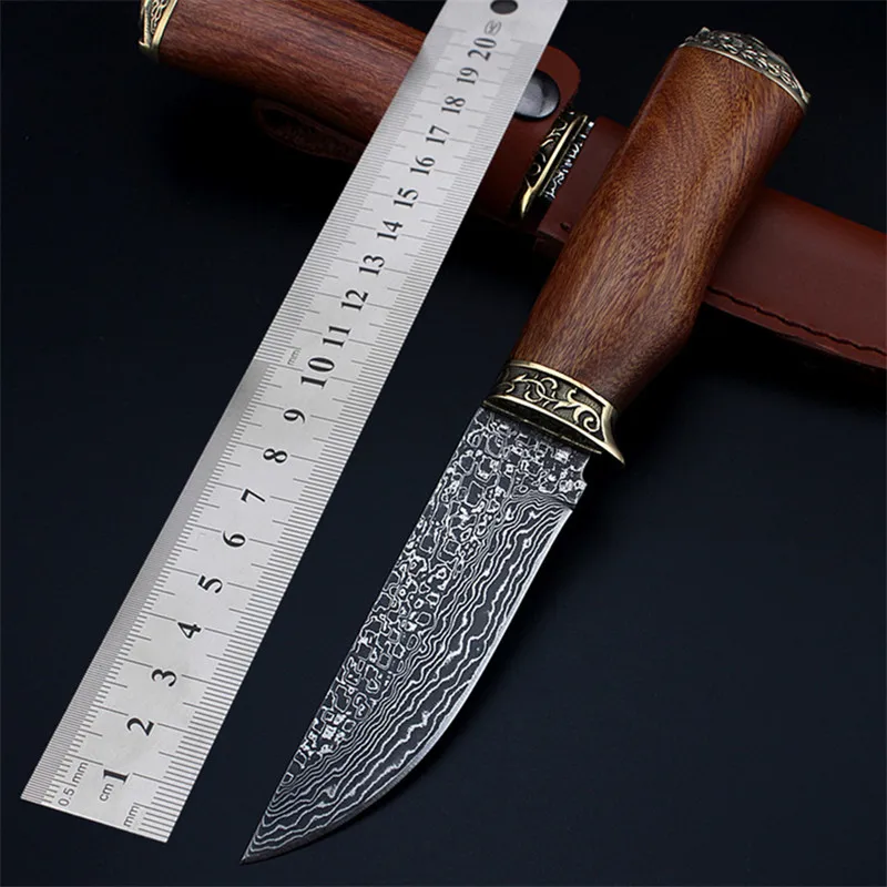 

2021 New Free Shipping Tactical Combat Damascus Straight Knife Self-defense Outdoor Camping Folding High Hardness Hunting Knives