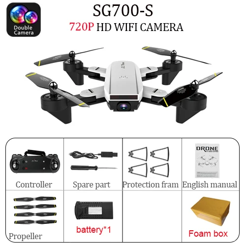 W 720p 1B SG700-S Дрон 2,4 Ghz 4CH широкоугольный WiFi 4K оптический поток двойная камера RC вертолет RC Квадрокоптер для селфи, Дрон с камерой HD - Цвет: W 720p 1B