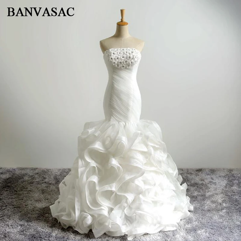 Banvasac Новинка 2017 года русалка элегантные цветы без бретелек Свадебные платья