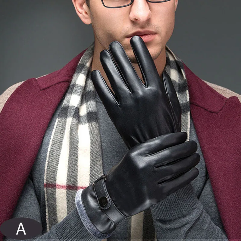 

2018 NEW PU Leather Touchscreen Gloves Winter Windproof Motorcycle Gloves Black Warm Man Glove L XL SIZE