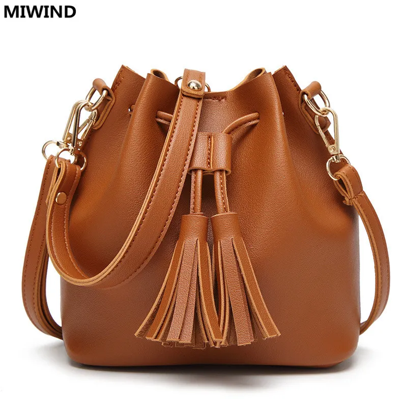 Новинка 2017 года сумка-мешок кисточкой Портативный плеча портфель высокое