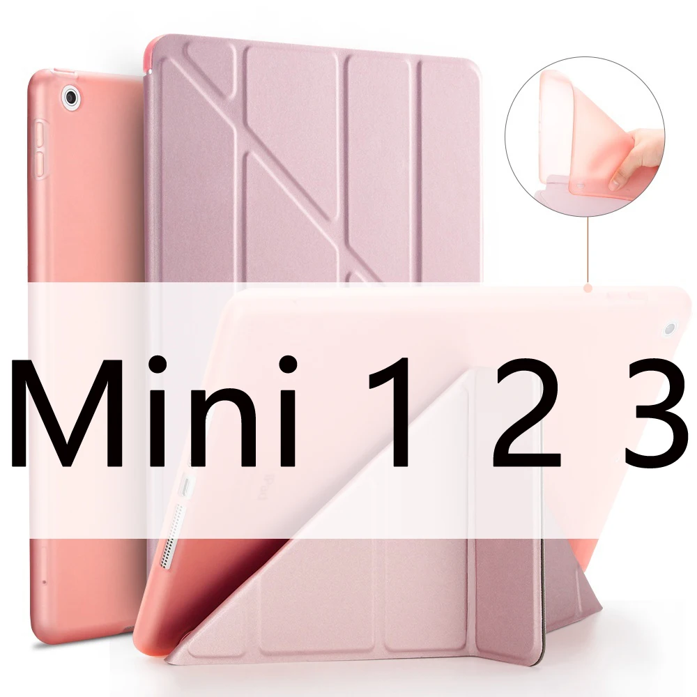 Чехол для iPad Mini 4 Mini 3 2 1 Mini 5 чехол из искусственной кожи Трансформеры умный чехол для iPad чехол 7," с силиконовой мягкой задней крышкой - Цвет: Rose gold 123