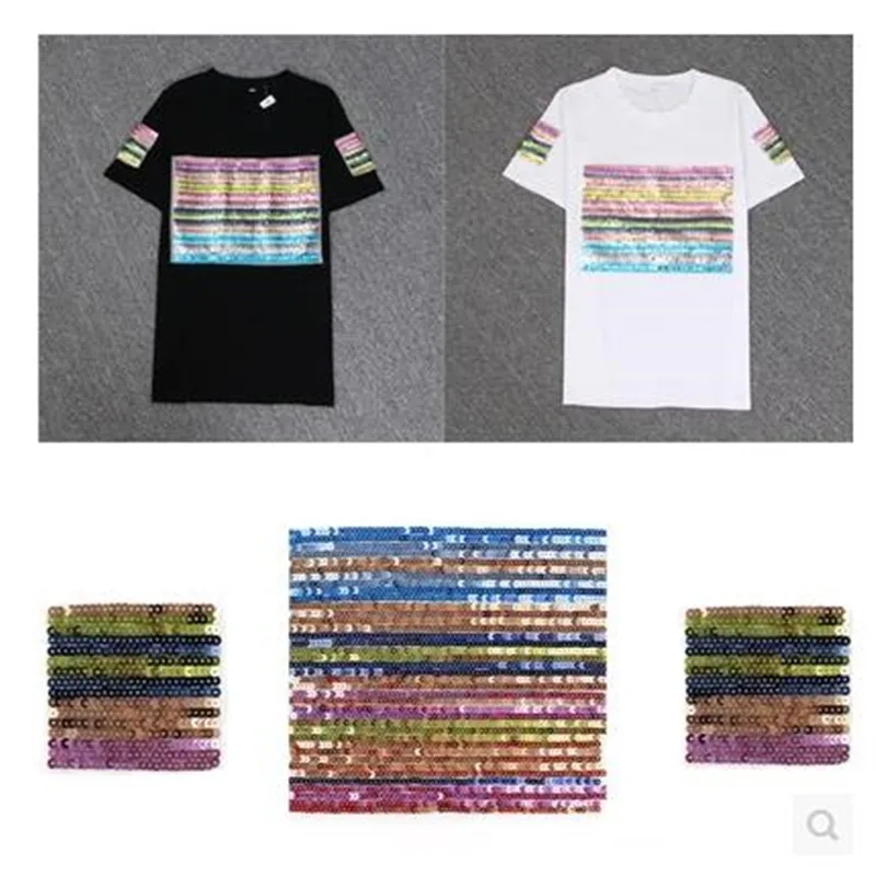 

Fashion T shirt Women sequins patches for clothing 23cm stripe design patch deal with it 3d t shirt mens Christmas gift stickers