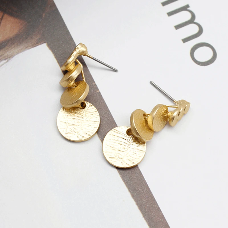 Многослойные металлические круглые вафельные серьги простые золотые гвоздики