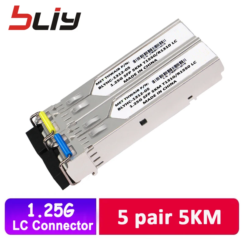 

Одноволоконный модуль Bliy 1,25G SFP SM 5km LC коннектор 1000 базовый 1310nm/1550nm WDM DDM BiDi трансивер mikrotik gbic, 5 пар
