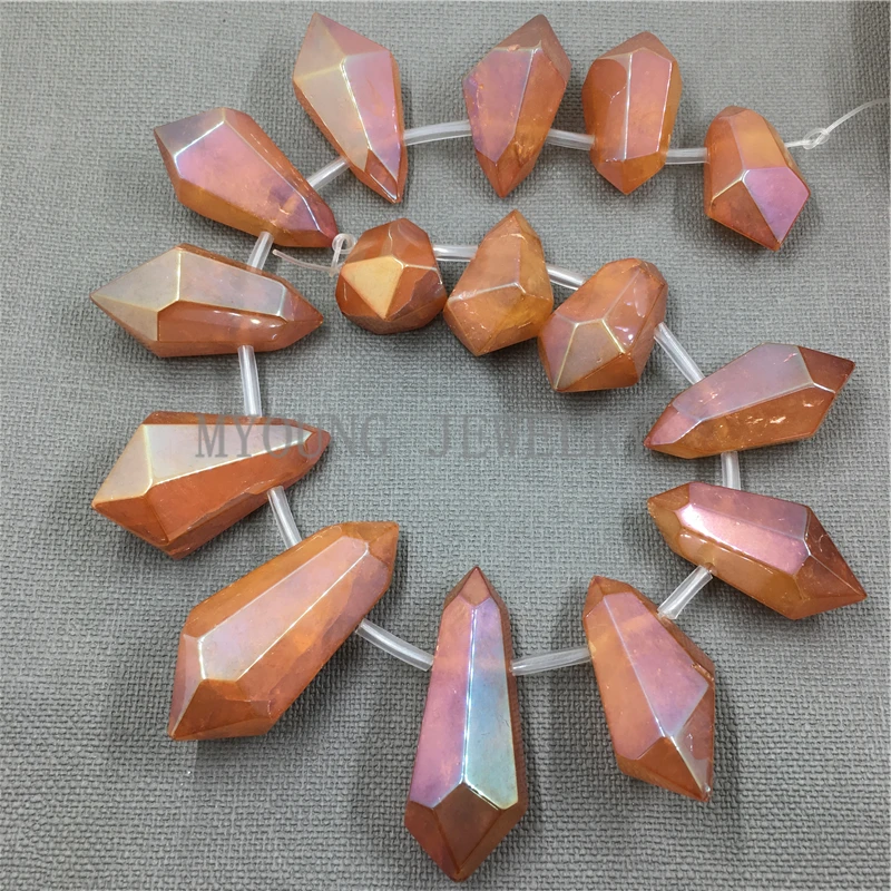 Гладкий Кристалл кварц Титан оранжевый Спайк бусины полированный Самородок