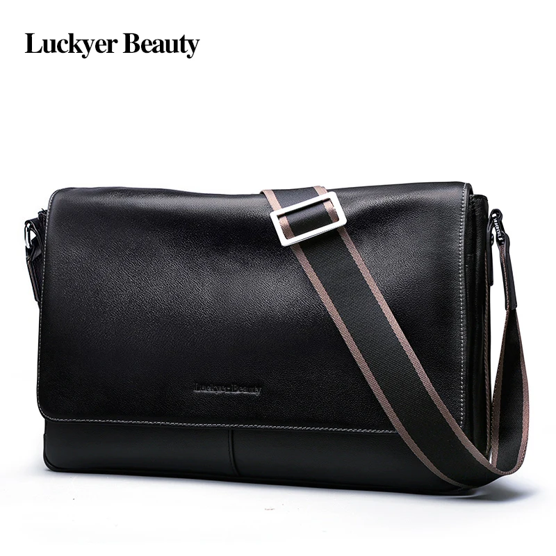 LUCKYER BEAUTY 100% натуральная кожа мужская сумка-мессенджер повседневная черная сумка