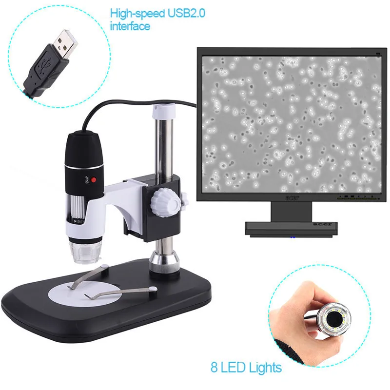 USB цифровой микроскоп 500X1000X8 светодиодный эндоскоп Лупа камера с HD CMOS датчик подъемная стойка линейка Microscopio Usb цифровой