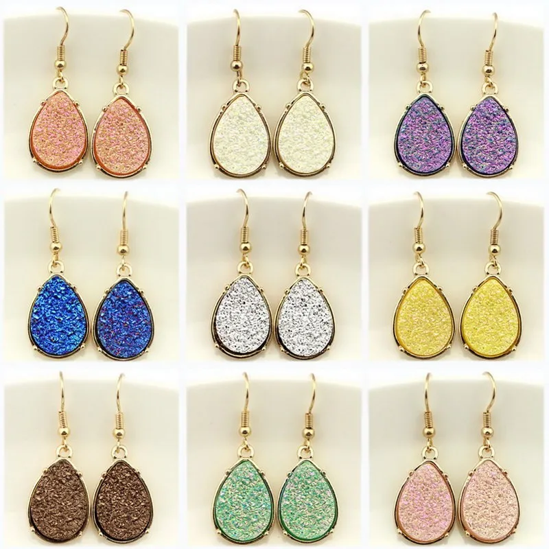 

9 Colors Hot New Resin Druzy Teardrop Earrings 2019 for Women Fashion Statement Drusy Dangle Drop Earrings Jewelry Wholesale