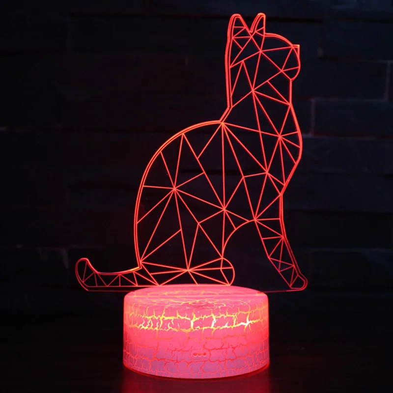 3D кошка светится в темноте 7 цветов меняющая форму животного светодиодная лампа