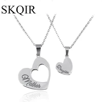 skqir double heart pendants solid necklace mother and daughter splicing stainless steel collar mujer fashion jewelry women gifts