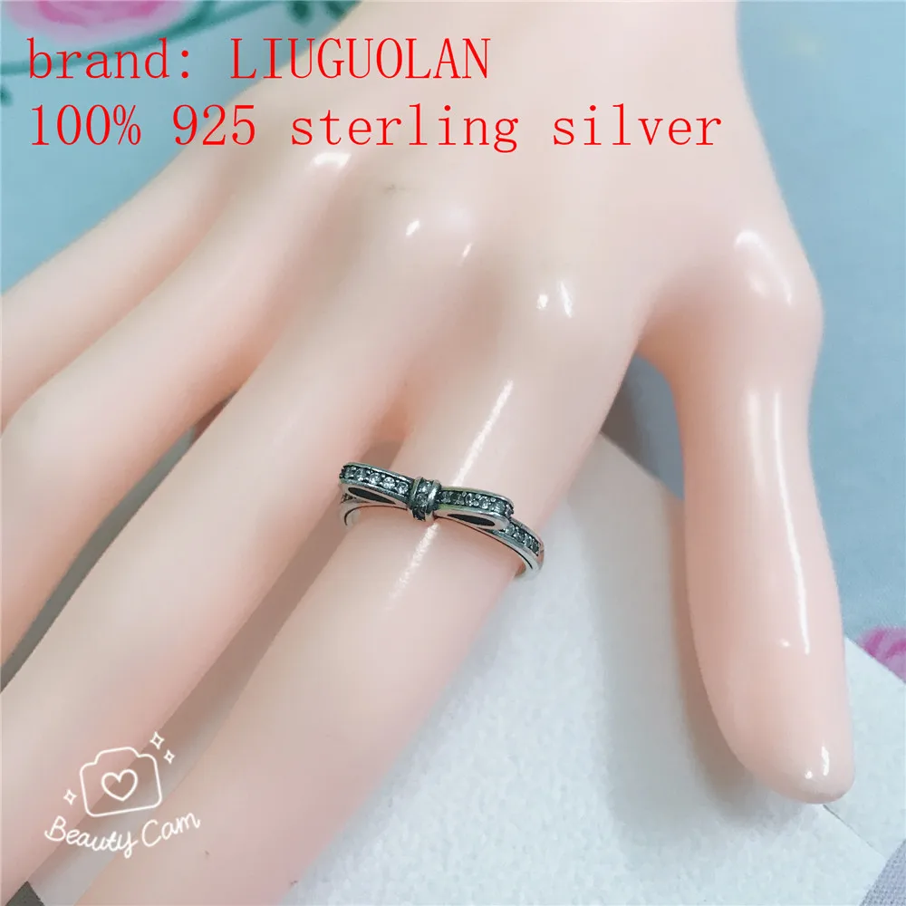 LIUGUOLAN 100% 925 sterling silver rings butterfly bow decoration charms beads ring fashion women DIY jewelry with clear cz | Украшения и