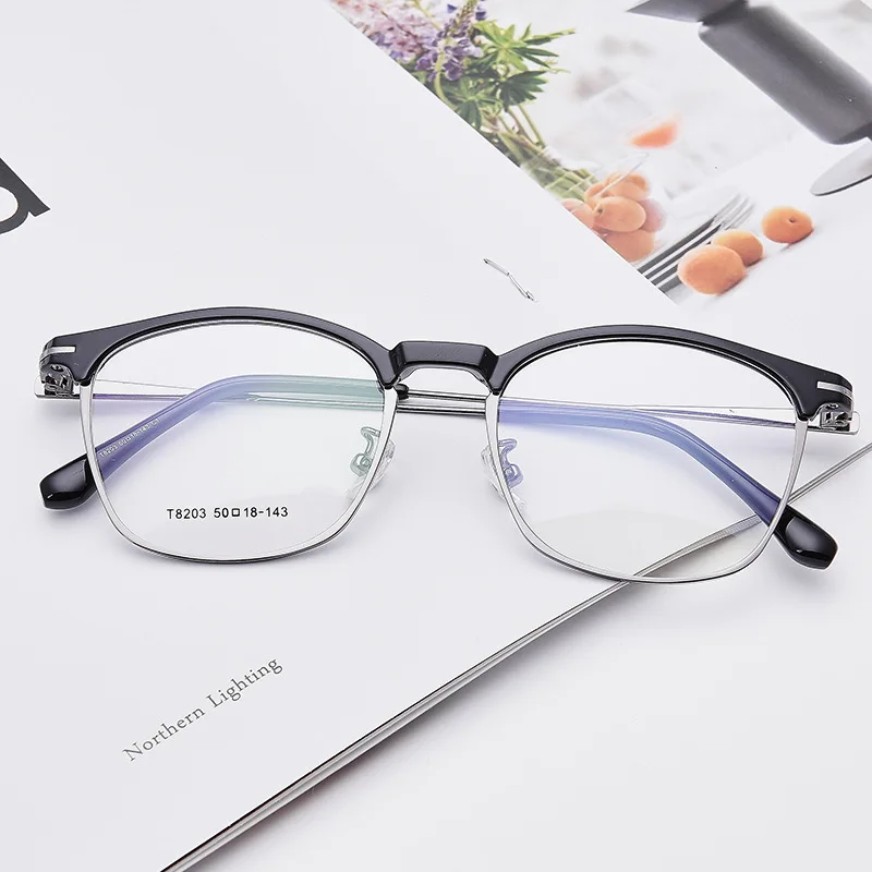 C1 black silver Винтажные ультралегкие оптические очки из сплава для компьютера Корея Квадратные прозрачные очки для женщин и мужчин ретро очки для чтения PG0063 - Цвет оправы: C1 black silver