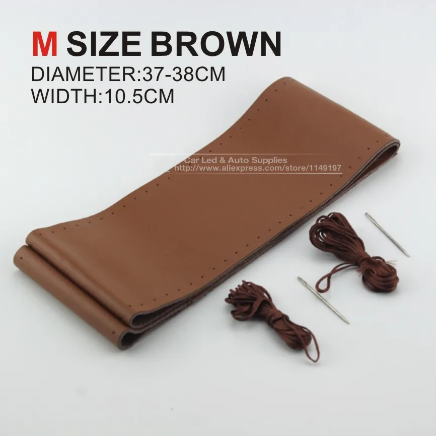Brown M DIY, высокое качество, Натуральная Воловья кожа, чехол на руль, гоночный руль с иглами и резьбой, 3 цвета - Название цвета: Brown M