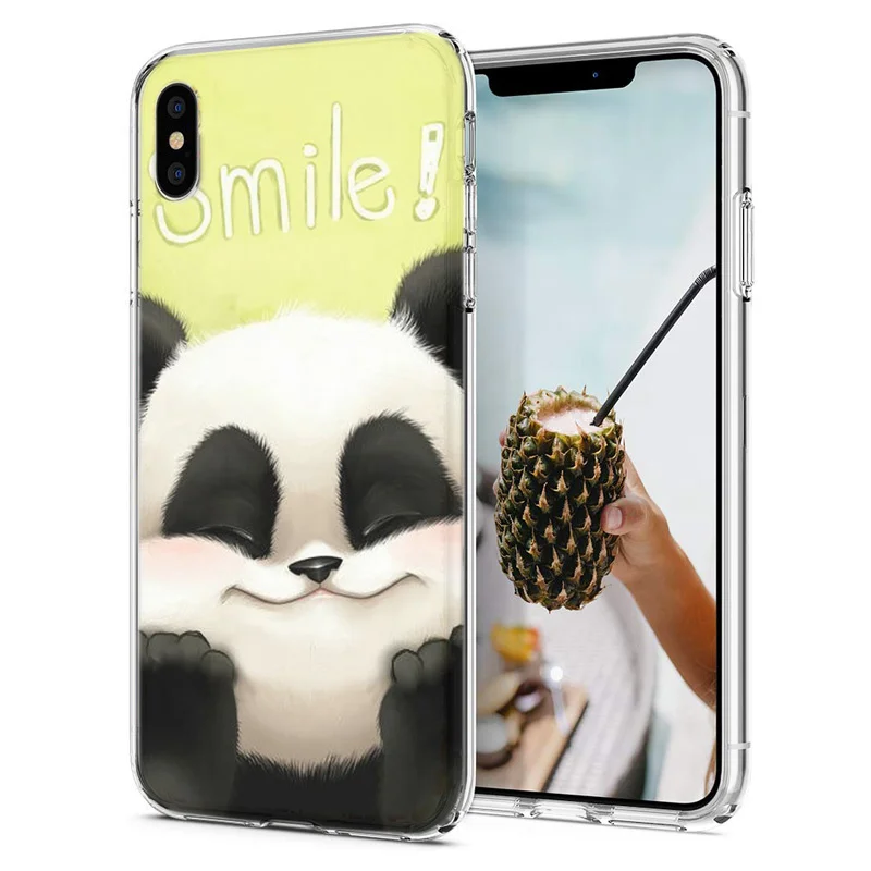 Мягкий чехол для телефона iPhone X XS XR чехлы TPU цветной милый панда павлин узор Fundas