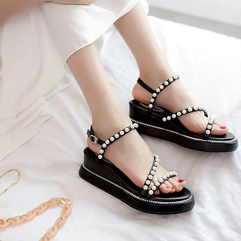

Salu Summer New Fashion Solid Black Beige Women Sandals Genuine Leather Platforms High Heels Shoes Woman Casual Basic Shoes