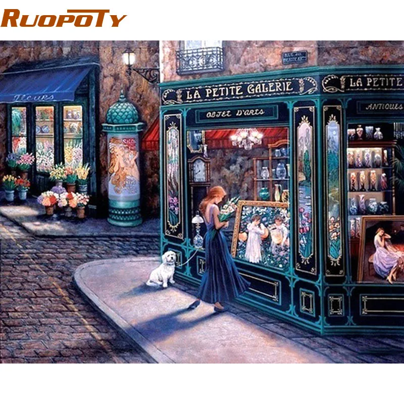 

RUOPOTY Fairy Tale Showcase Landscape DIY Painting By Numbers Wall Art Picture Hand Painted Acrylic Paint By Numbers Home Decor