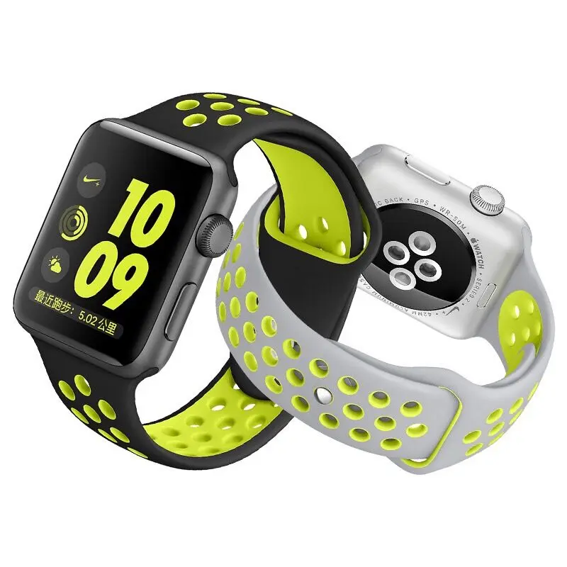 Сменный ремешок для наручных часов Apple Watch серии 1/2/3 двойной Цвета отверстие силиконовые спортивные Ремешки для наручных часов iWatch, 42 мм, 38 мм