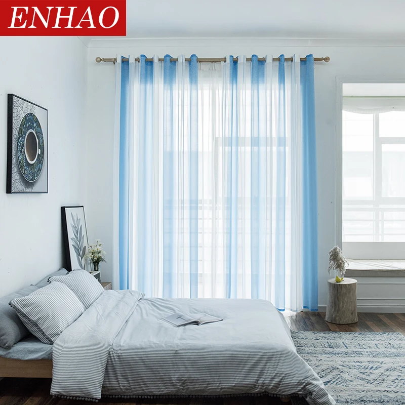 ENHAO Simplicity Striped Modern Tulle Curtains for Living Room Bedroom Kitchen Linen Window Voile Sheer Curtain | Дом и сад