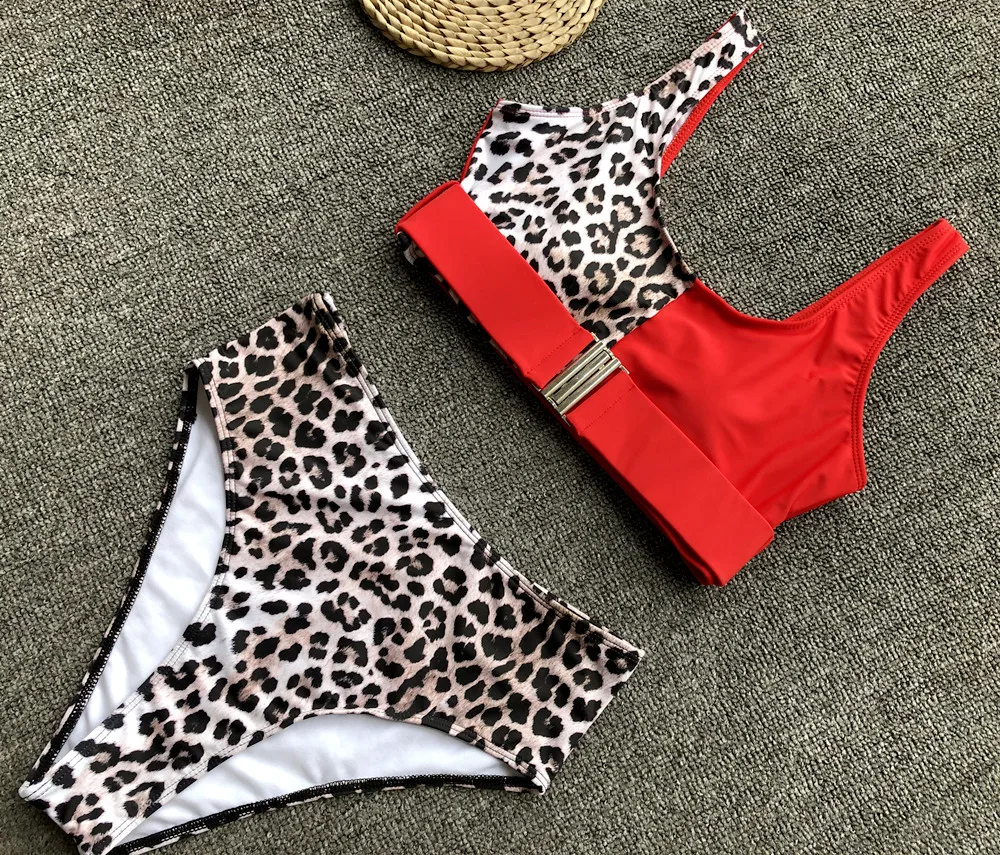 Leopard лоскутное купальники для малышек Biquinis для женщин Высокая талия Купальник Мягкий комплект бикини Badpak stroj kapielowy Монокини mayo Mujer
