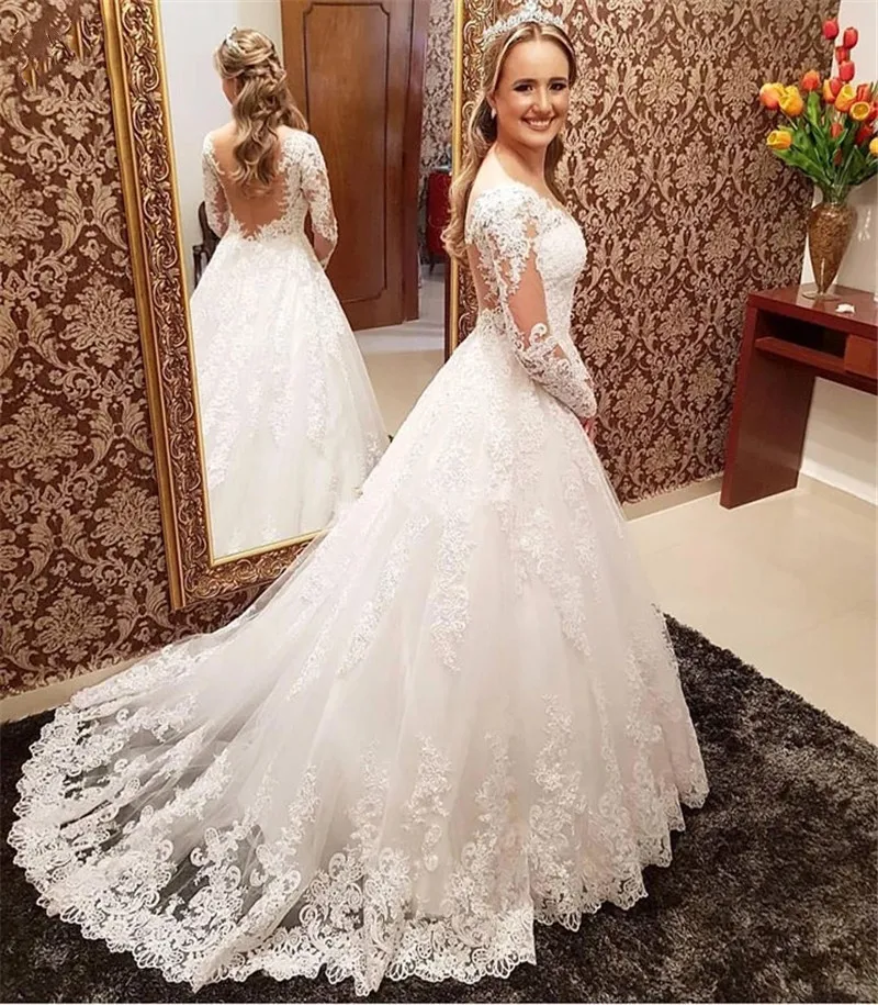 Свадебное платье из тюля с длинным рукавом SHJ456 Vestido De Noiva свадебное