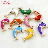 shsby 5pcs colour mixture diy oil drip dolphin pendant jewelry gold charms handmade necklace girls kids accessory for key chain